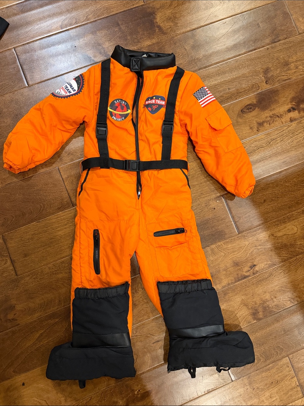 Kids Orange Space Suit Jumpsuit with Patch Details